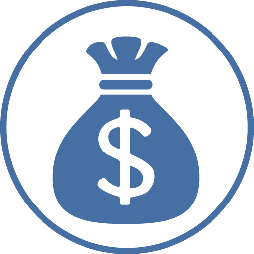 Bag of money in a blue circle